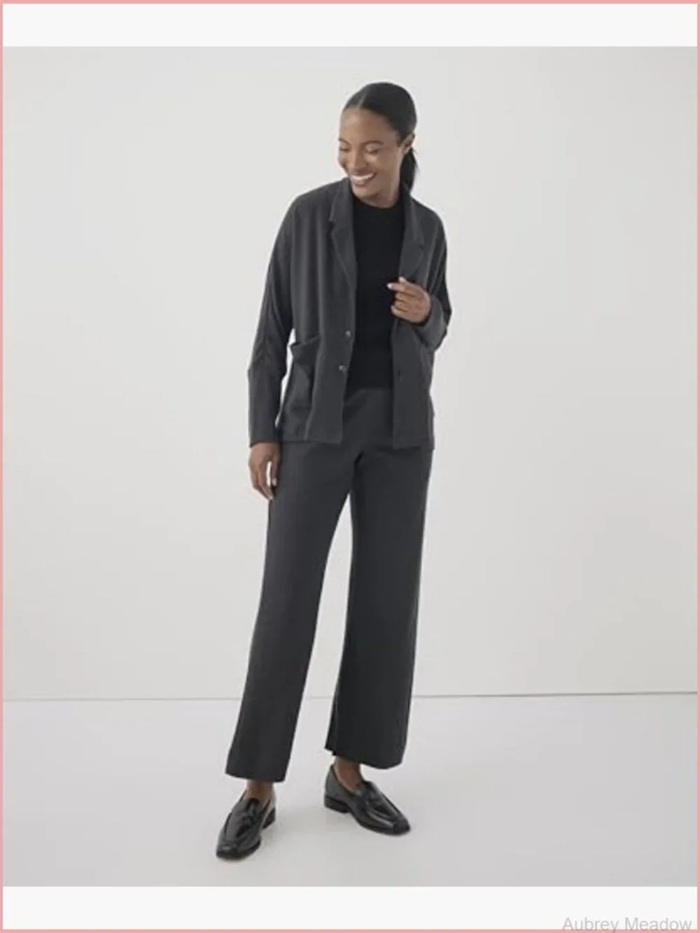 Relaxed Fit Organic Cotton Blazer with Notched Lapel, Open Front, Long Sleeve